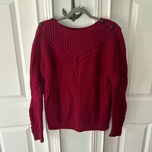 Banana Republic Red Cableknit Sweater with Detailed Shouler Buttons XL